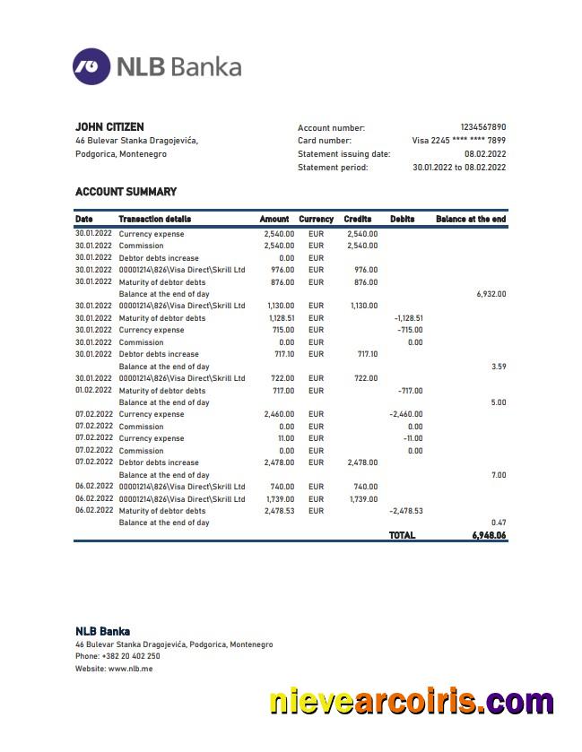 Montenegro NLB Bank statement xls